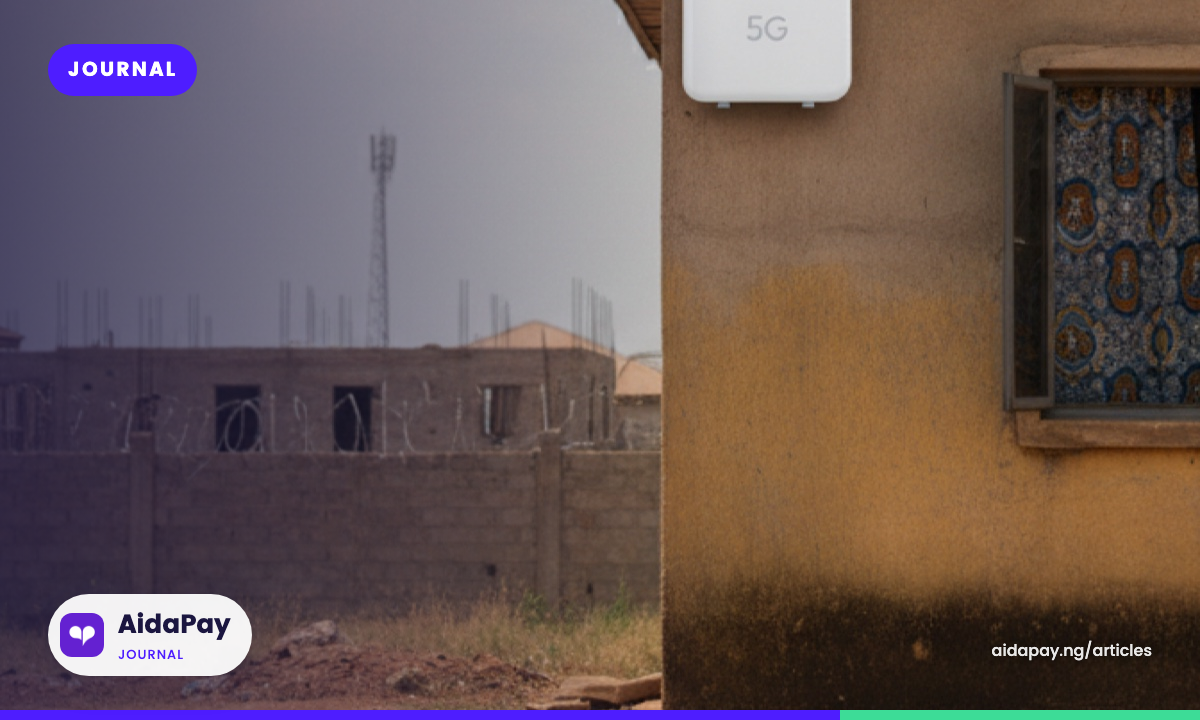 Router mounted at the edge of an estate near a distant mast, where 5G coverage often runs thin