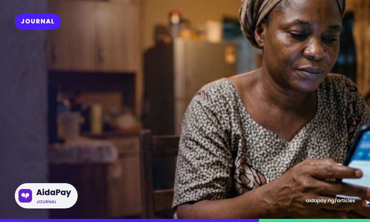 Mother sending MTN data to a family member's phone from a topup app at home