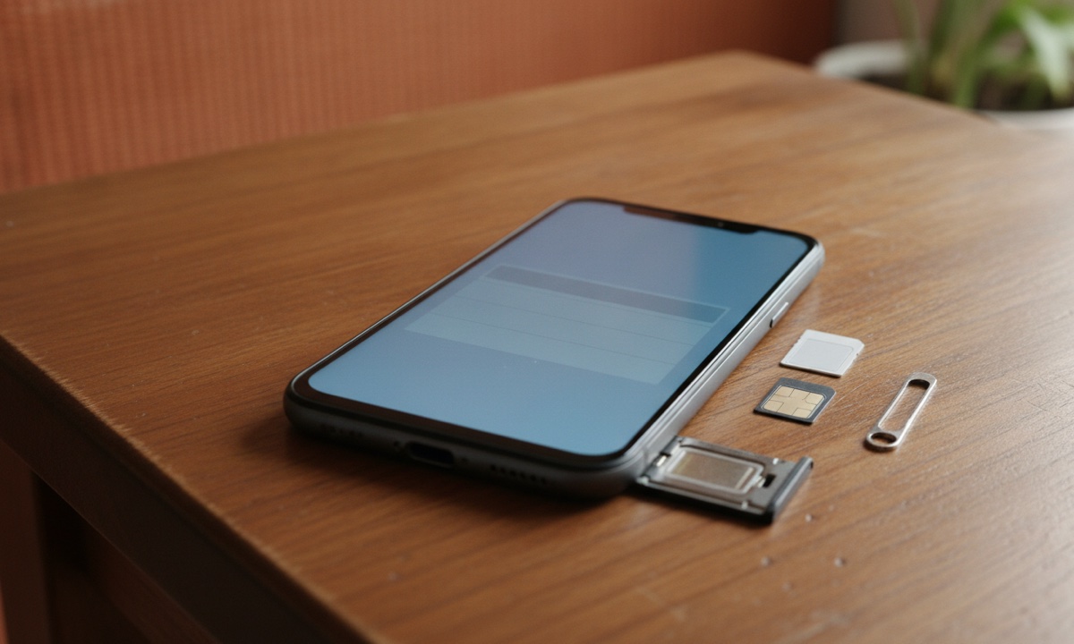 A smartphone with a blank contacts screen beside a SIM card, for saving a confirmed Glo number