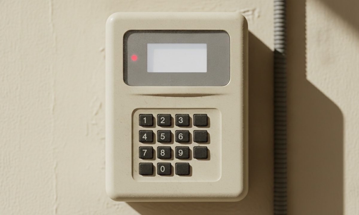 Close-up photo of a wall-mounted prepaid electricity meter's keypad and screen with a red indicator light, illustrating a rejected token.
