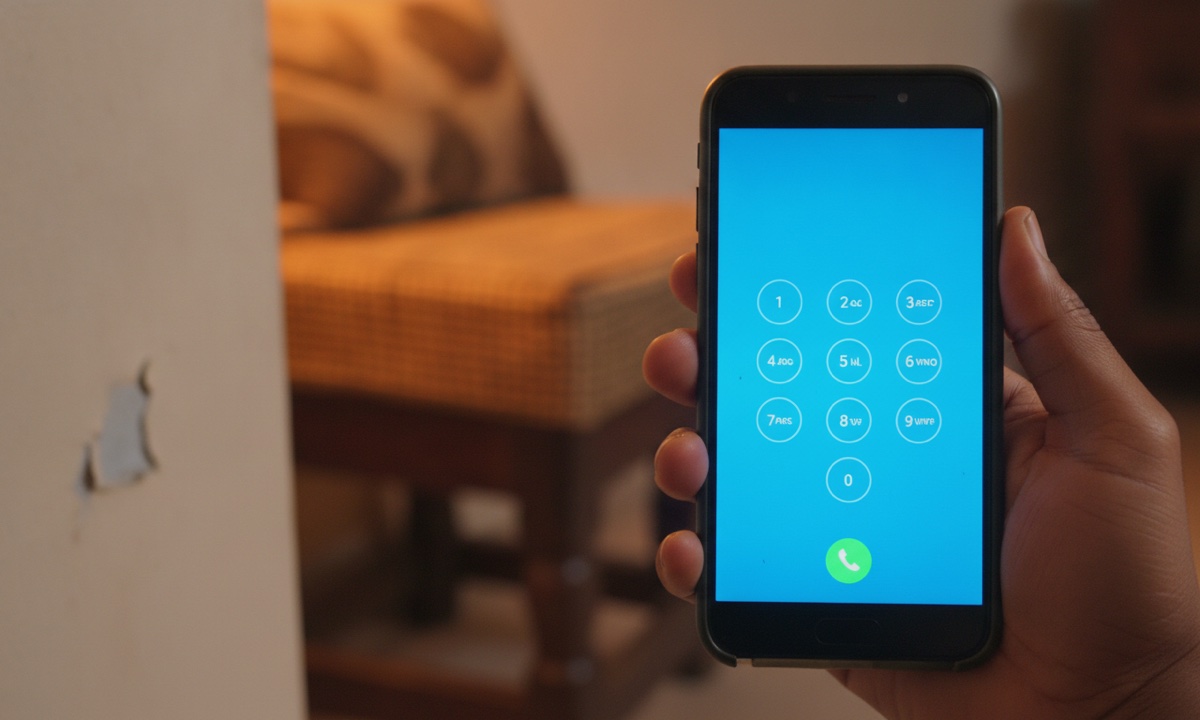A hand holding a smartphone with its USSD dial-pad screen open, about to check an Airtel number.